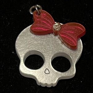Silver Skull Charm with Red Bow